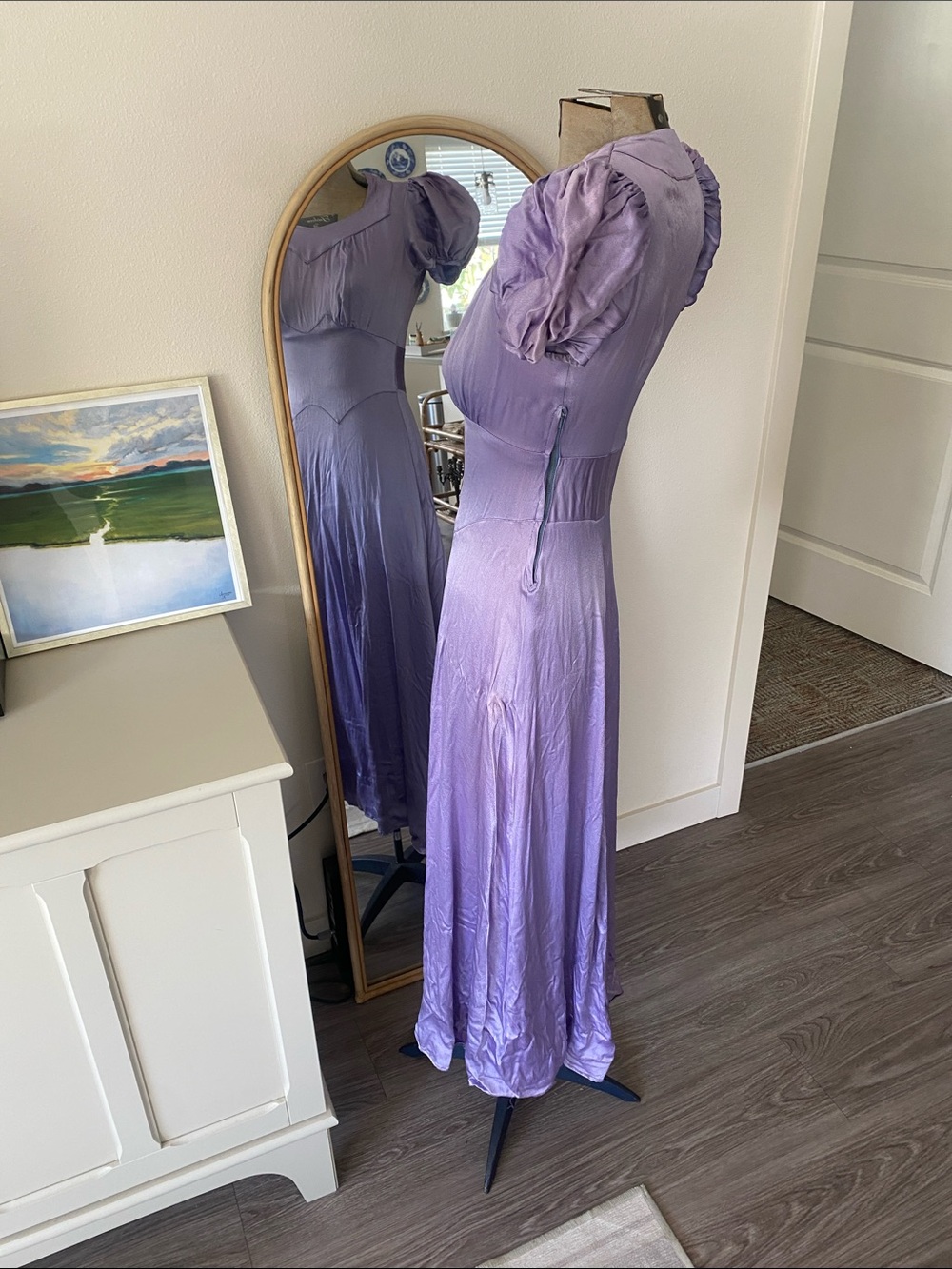 Vintage 1940s Purple Puff-Sleeve Midi Dress - Picture 13 of 16